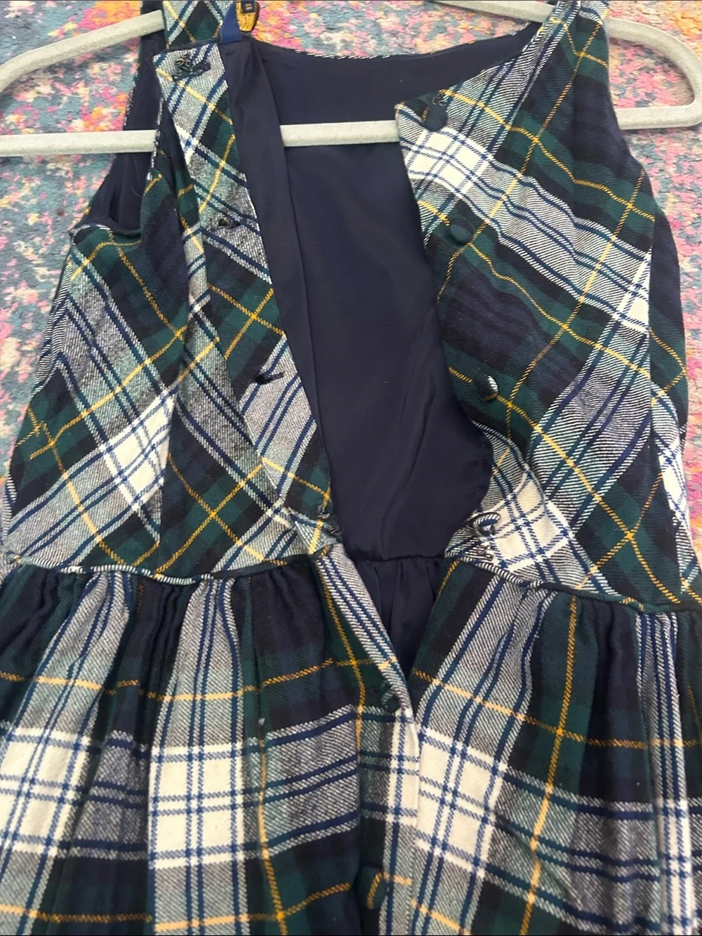 Polo by Ralph Lauren Navy, Green and White Plaid Sleeveless Dress
